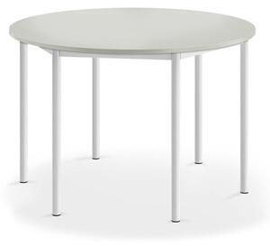 AJ Produkty Stůl SONITUS, Ø1200x760 mm, bílé nohy, HPL deska tlumící hluk, šedá