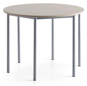 AJ Produkty Stůl BORÅS PLUS, Ø1200x900 mm, stříbrné nohy, HPL deska, jasan