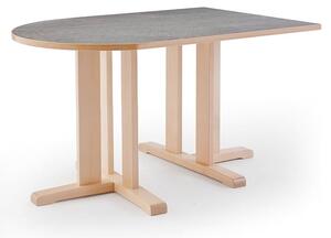 AJ Produkty Stůl KUPOL, 1400x800x720 mm, půlovál, akustické linoleum, bříza/šedá