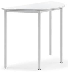 AJ Produkty Stůl BORÅS, půlkruh, 1200x600x900 mm, bílé nohy, HPL deska, bílá