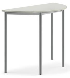 AJ Produkty Stůl SONITUS, půlkruh, 1200x600x900 mm, stříbrné nohy, HPL deska tlumící hluk, šedá