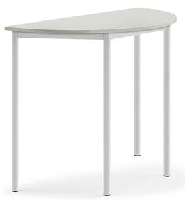 AJ Produkty Stůl BORÅS, půlkruh, 1200x600x900 mm, bílé nohy, HPL deska, šedá