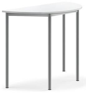 AJ Produkty Stůl BORÅS, půlkruh, 1200x600x900 mm, stříbrné nohy, HPL deska, bílá