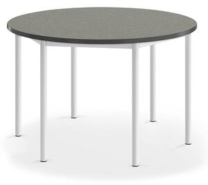 AJ Produkty Stůl SONITUS, Ø1200x720 mm, bílé nohy, deska s linoleem, tmavě šedá