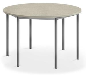 AJ Produkty Stůl SONITUS, Ø1200x720 mm, stříbrné nohy, deska s linoleem, šedá