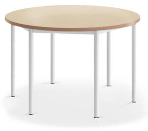 AJ Produkty Stůl SONITUS, Ø1200x720 mm, bílé nohy, deska s linoleem, béžová