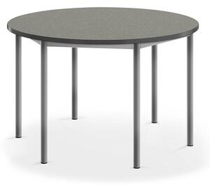 AJ Produkty Stůl SONITUS, Ø1200x720 mm, stříbrné nohy, deska s linoleem, tmavě šedá