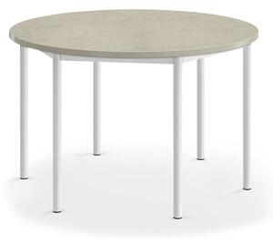 AJ Produkty Stůl SONITUS, Ø1200x720 mm, bílé nohy, deska s linoleem, šedá