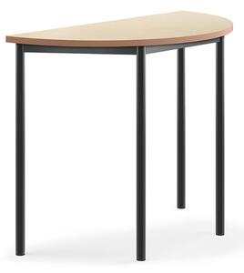 AJ Produkty Stůl SONITUS, půlkruh, 1200x600x900 mm, antracitově šedé nohy, deska s linoleem, béžová