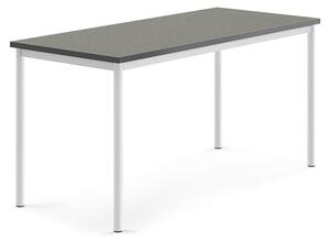 AJ Produkty Stůl SONITUS, 1600x700x760 mm, bílé nohy, deska s linoleem, tmavě šedá