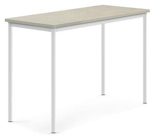 AJ Produkty Stůl SONITUS, 1400x600x900 mm, bílé nohy, deska s linoleem, šedá