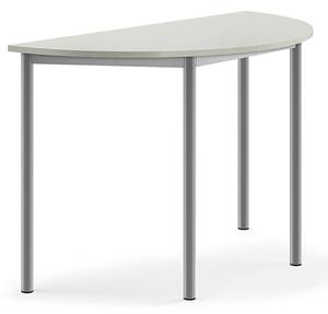 AJ Produkty Stůl BORÅS, půlkruh, 1200x600x760 mm, stříbrné nohy, HPL deska, šedá