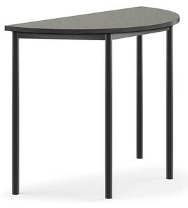 AJ Produkty Stůl SONITUS, půlkruh, 1200x600x900 mm, antracitově šedé nohy, deska s linoleem, tmavě šedá