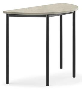 AJ Produkty Stůl SONITUS, půlkruh, 1200x600x900 mm, antracitově šedé nohy, deska s linoleem, šedá