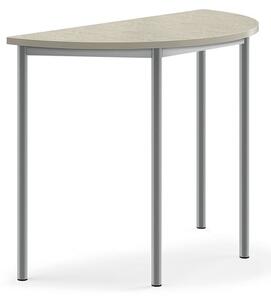 AJ Produkty Stůl SONITUS, půlkruh, 1200x600x900 mm, stříbrné nohy, deska s linoleem, šedá