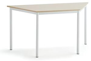 AJ Produkty Stůl SONITUS TRAPETS, 1400x700x720 mm, bílé nohy, HPL deska tlumící hluk, bříza