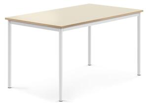 AJ Produkty Stůl SONITUS, 1400x800x720 mm, bílé nohy, HPL deska tlumící hluk, bříza