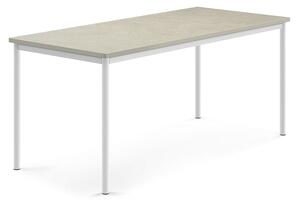 AJ Produkty Stůl SONITUS, 1800x800x760 mm, bílé nohy, deska s linoleem, šedá