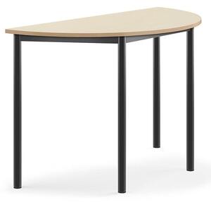 AJ Produkty Stůl BORÅS, půlkruh, 1200x600x760 mm, antracitově šedé nohy, HPL deska, bříza