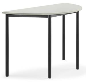 AJ Produkty Stůl SONITUS, půlkruh, 1200x600x760 mm, antracitově šedé nohy, HPL deska tlumící hluk, šedá
