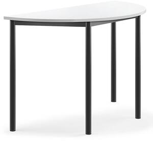 AJ Produkty Stůl BORÅS, půlkruh, 1200x600x760 mm, antracitově šedé nohy, HPL deska, bílá