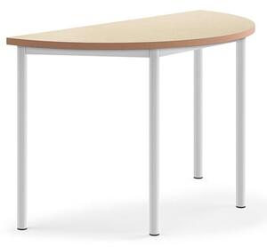 AJ Produkty Stůl SONITUS, půlkruh, 1200x600x720 mm, bílé nohy, deska s linoleem, béžová