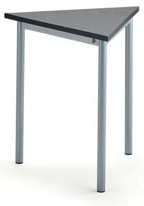 AJ Produkty Stůl SONITUS TRIANGEL, 700x700x720 mm, stříbrné nohy, deska s linoleem, tmavě šedá