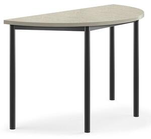 AJ Produkty Stůl SONITUS, půlkruh, 1200x600x720 mm, antracitově šedé nohy, deska s linoleem, šedá
