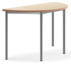 AJ Produkty Stůl SONITUS, půlkruh, 1200x600x720 mm, stříbrné nohy, deska s linoleem, béžová