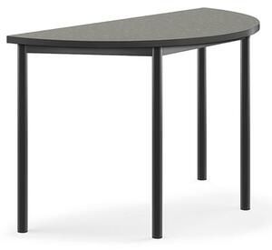 AJ Produkty Stůl SONITUS, půlkruh, 1200x600x720 mm, antracitově šedé nohy, deska s linoleem, tmavě šedá