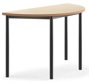 AJ Produkty Stůl SONITUS, půlkruh, 1200x600x720 mm, antracitově šedé nohy, deska s linoleem, béžová