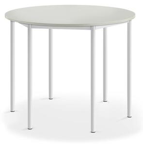 AJ Produkty Stůl SONITUS, Ø1200x900 mm, bílé nohy, HPL deska tlumící hluk, šedá
