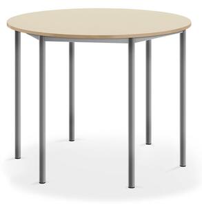 AJ Produkty Stůl BORÅS, Ø1200x900 mm, stříbrné nohy, HPL deska, bříza