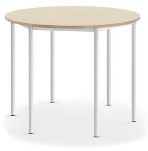 AJ Produkty Stůl BORÅS, Ø1200x900 mm, bílé nohy, HPL deska, bříza