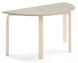 AJ Produkty Stůl ELTON, půlkruh, 1200x600x640 mm, bříza, akustické linoleum, šedá