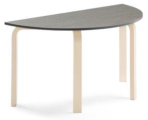 AJ Produkty Stůl ELTON, půlkruh, 1200x600x640 mm, bříza, akustické linoleum, tmavě šedá