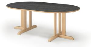 AJ Produkty Stůl KUPOL, 1500x800x600 mm, oválný, akustické linoleum, bříza/tmavě šedá