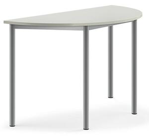 AJ Produkty Stůl BORÅS, půlkruh, 1200x600x720 mm, stříbrné nohy, HPL deska, šedá