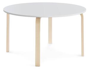 AJ Produkty Stůl ELTON, Ø 1200x640 mm, bříza, akustická HPL deska, bílá