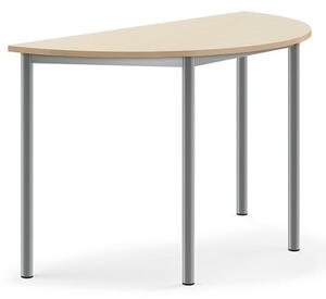 AJ Produkty Stůl BORÅS, půlkruh, 1200x600x720 mm, stříbrné nohy,HPL deska, bříza