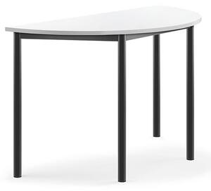 AJ Produkty Stůl BORÅS, půlkruh, 1200x600x720 mm, antracitově šedé nohy, HPL deska, bílá