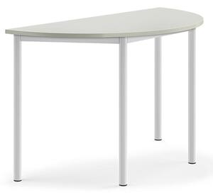 AJ Produkty Stůl BORÅS, půlkruh, 1200x600x720 mm, bílé nohy, HPL deska, šedá