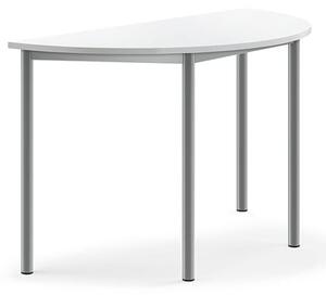 AJ Produkty Stůl BORÅS, půlkruh, 1200x600x720 mm, stříbrné nohy, HPL deska, bílá