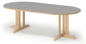 AJ Produkty Stůl KUPOL, 2000x1000x600 mm, oválný, akustické linoleum, bříza/šedá