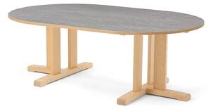 AJ Produkty Stůl KUPOL, 1500x800x500 mm, oválný, akustické linoleum, bříza/šedá