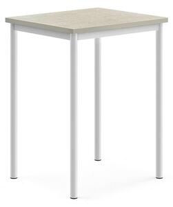 AJ Produkty Stůl SONITUS, 700x600x900 mm, bílé nohy, deska s linoleem, šedá