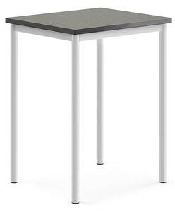 AJ Produkty Stůl SONITUS, 700x600x900 mm, bílé nohy, deska s linoleem, tmavě šedá