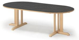 AJ Produkty Stůl KUPOL, 2000x1000x600 mm, oválný, akustické linoleum, bříza/tmavě šedá