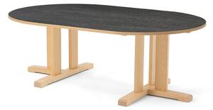 AJ Produkty Stůl KUPOL, 1500x800x500 mm, oválný, akustické linoleum, bříza/tmavě šedá