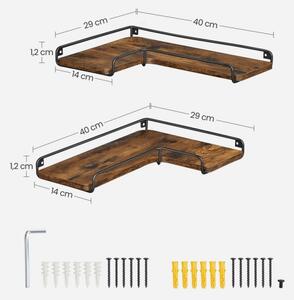 Sada 2x nástěnná police SHELFY 40x10x29 cm hnědá/černá
